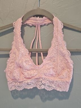 Lace Bralette Halter in Light Pink